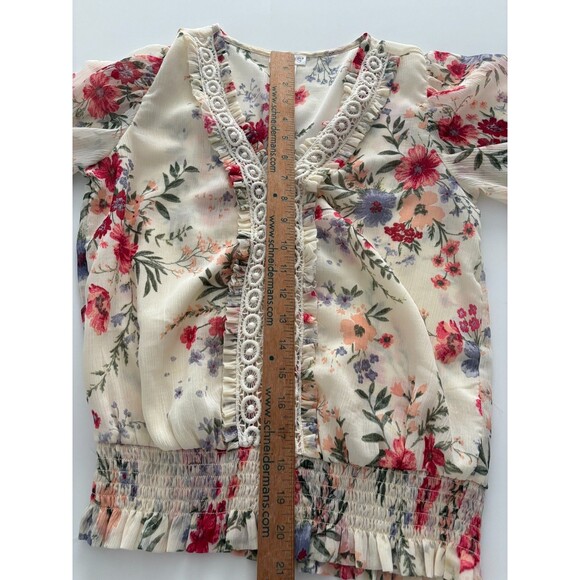 Venus Floral Blouse Size 2 Oversize Lace Flounce Sleeve Milkmaid Prairie (M) - Picture 9 of 16